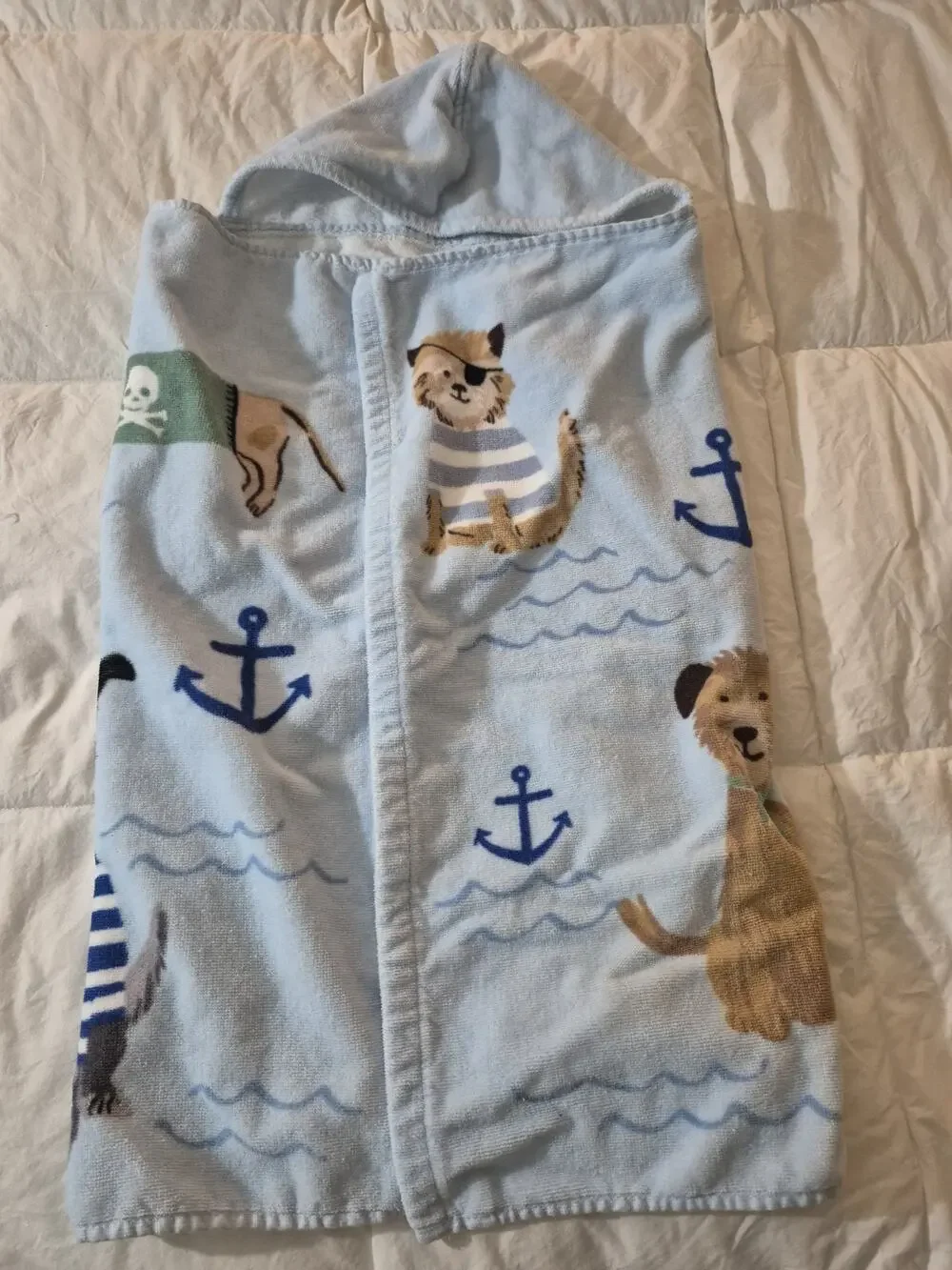 💥 Pottery Barn Baby Salty Dog Beach Hooded Towel Wrap Blue 23